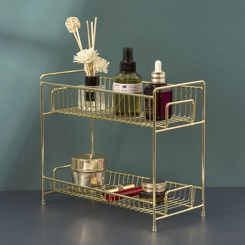 Luxury Skincare Organizer - Luxury Metal Golden Cosmetic Rack Desktop