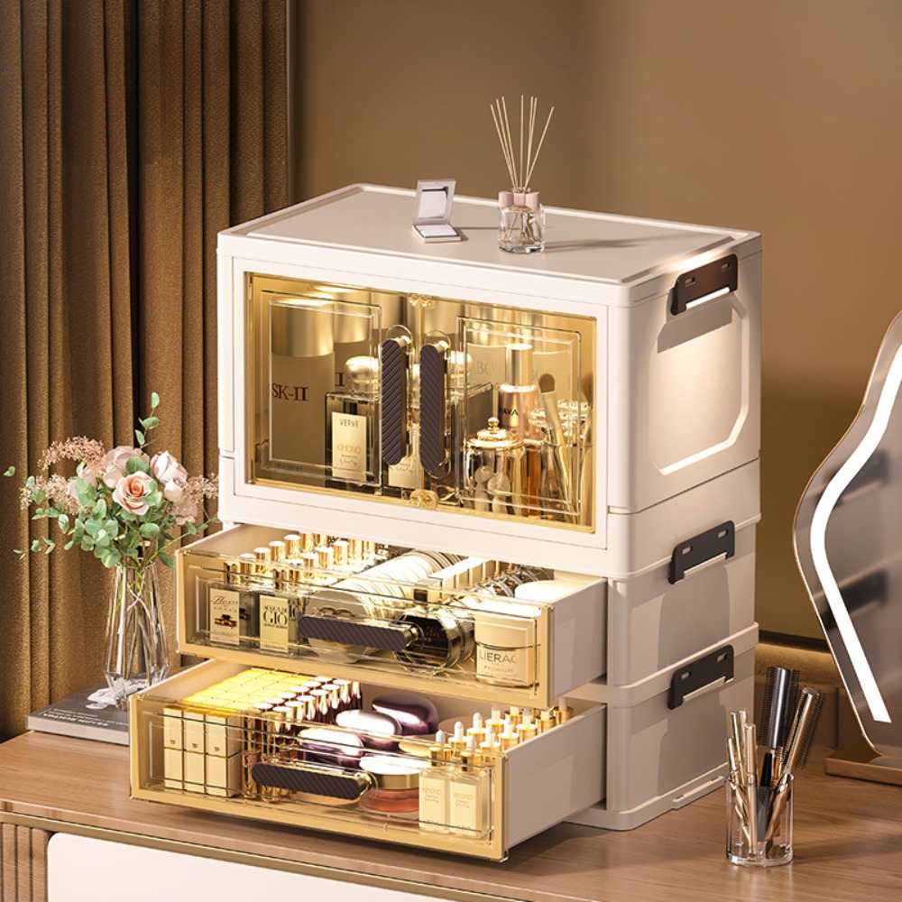 Luxury Skincare Organizer - Multi-functional 3 Tier Cosmetic Organizer,Foldable Makeup